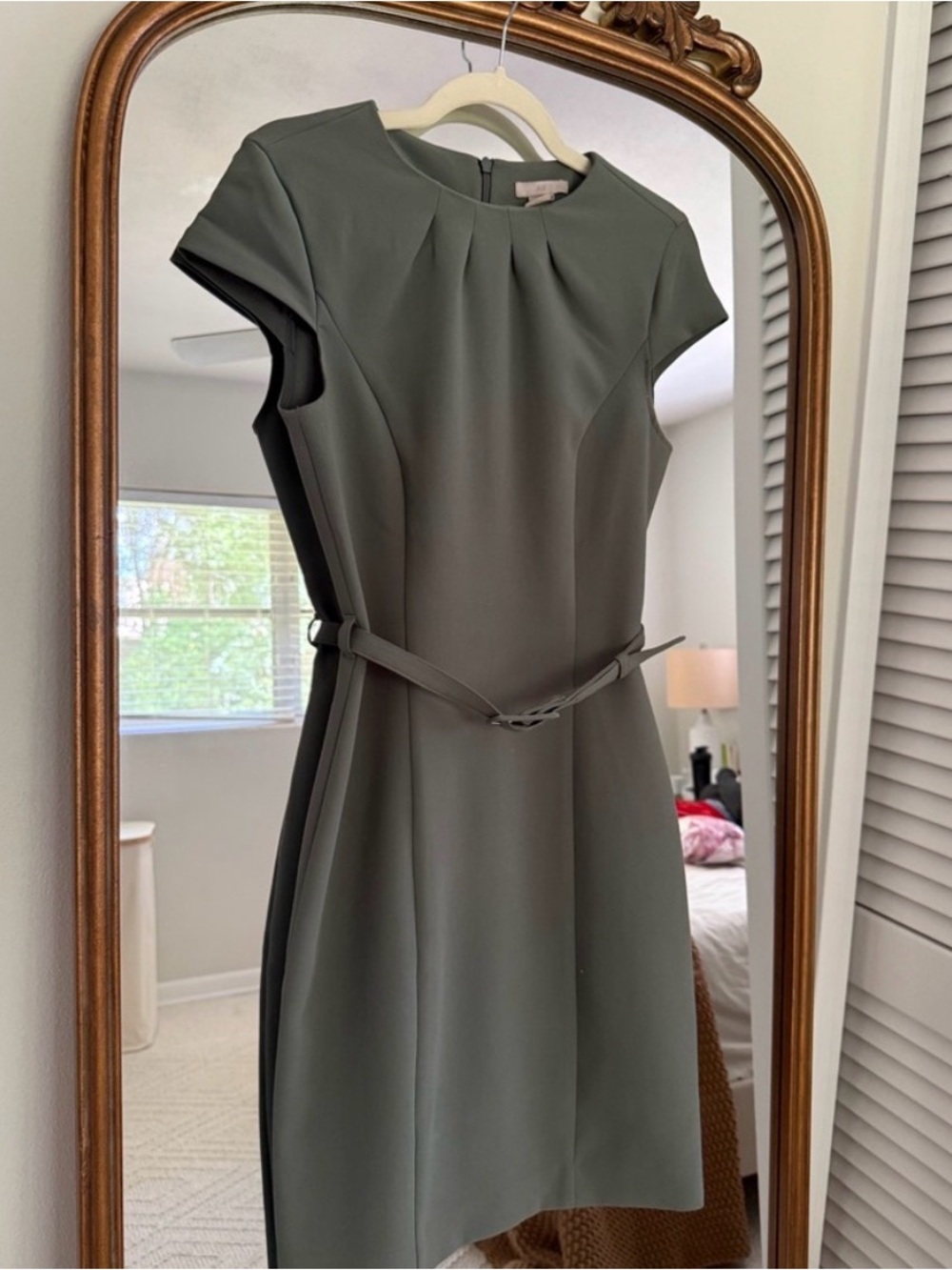 H&M Olive Green Midi Sheath Dress with Belt